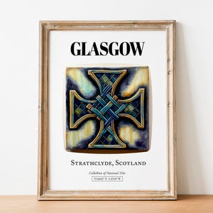 Glasgow, Strathclyde, Scotland, Traditional Tile Pattern Aesthetic Wall Art Decor Print Poster