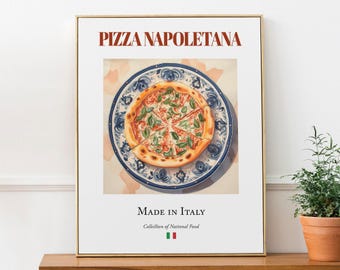 Lámina artística de pizza napolitana: póster de comida italiana, decoración de pared para cocina