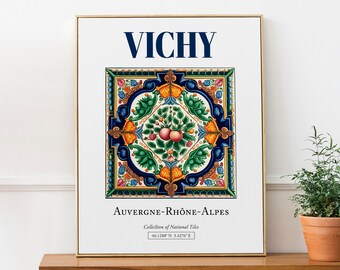 Vichy, Auvergne-Rhône-Alpes, France, carrelage traditionnel minimaliste esthétique, affiche imprimée d'art mural, décoration de salon