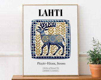 Lahti Finland Tile Art Print: Traditional Deer Design