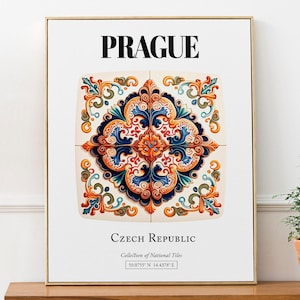 Prague Tile Art Print: Czech Republic Traditional Pattern Wall Decor