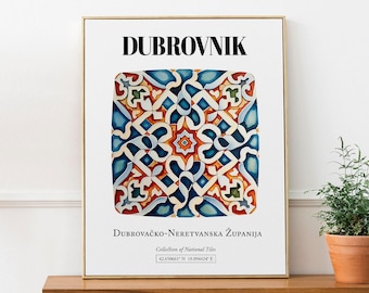 Dubrovnik Croatia Tile Art Print, Traditional Pattern Poster