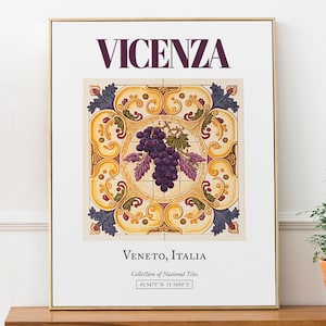 Vicenza, Veneto, Italy, Aesthetic Folk Traditional Maiolica Tile, Wall Art Print Poster, Living Room Decor