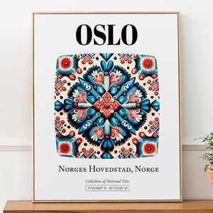 Oslo, Norge, Traditional Tile Pattern Aesthetic Wall Art Decor Print Poster image 1