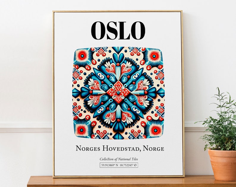 Oslo, Norge, Traditional Tile Pattern Aesthetic Wall Art Decor Print Poster image 1