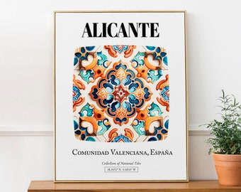 Alicante, Comunidad Valenciana, España, Traditional Tile Pattern Aesthetic Wall Art Decor Print Poster