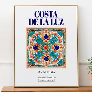 Costa de la Luz, Andalusia, Spain, Aesthetic Minimalistic Traditional Tile, Wall Art Décor Print Poster, Kitchen Wall Art