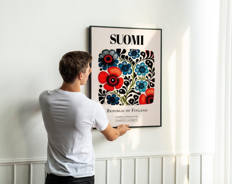Finnish Tile Art Print | Suomi Floral Pattern Poster image 4