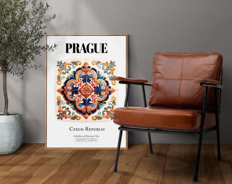 Prague Tile Art Print Czech Republic Traditional Pattern Wall Decor