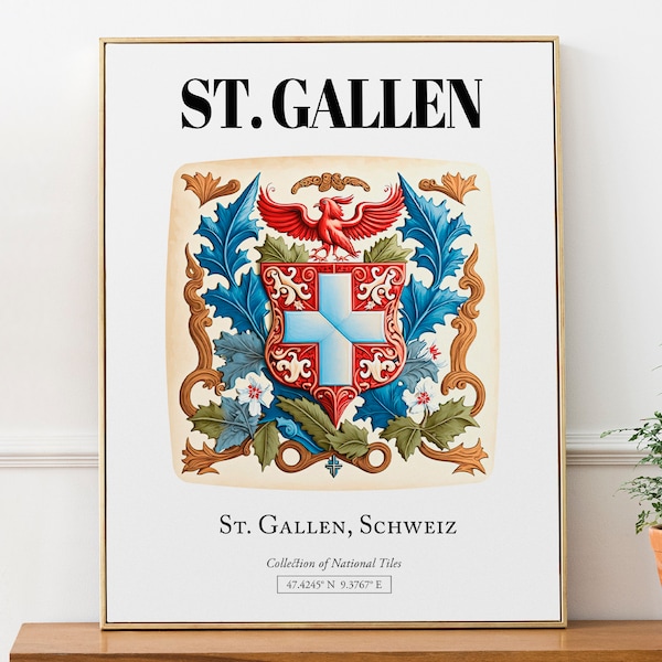 St. Gallen, Schweiz, Traditional Tile Pattern Aesthetic Wall Art Decor Print Poster