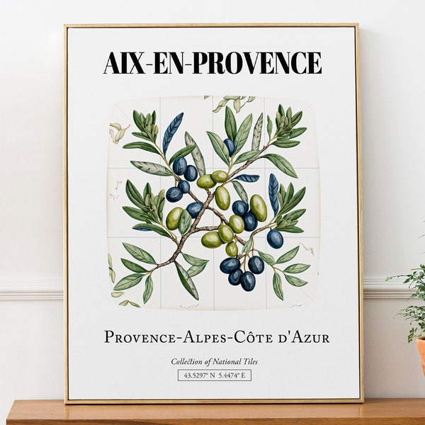 Aix-en-Provence, Provence-Alpes-Côte d'Azur, France, Olives Tile Pattern Aesthetic Wall Art Decor Print Poster