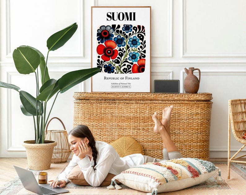 Finnish Tile Art Print | Suomi Floral Pattern Poster image 5
