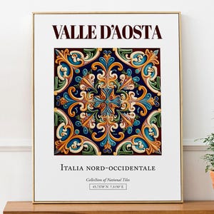 Valle d'Aosta, Italia Nord-occidentale, Italien, Aesthetic Folk Traditionelle Maiolica Fliesen, Wand Kunst Druck Poster, Badezimmer Wand Kunst
