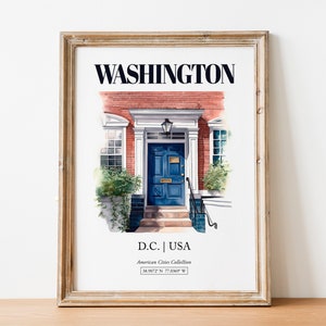 Washington, D.C., USA, Aesthetic Minimalistic Watercolor Entrance Door, Wall Art Print Poster, Living Room Decor image 8