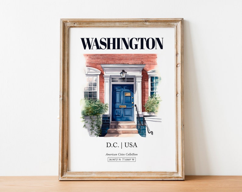 Washington, D.C., USA, Aesthetic Minimalistic Watercolor Entrance Door, Wall Art Print Poster, Living Room Decor image 8
