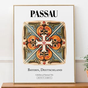 Passau, Bayern, Germany, Traditional Tile Pattern Aesthetic Wall Art Decor Print Poster