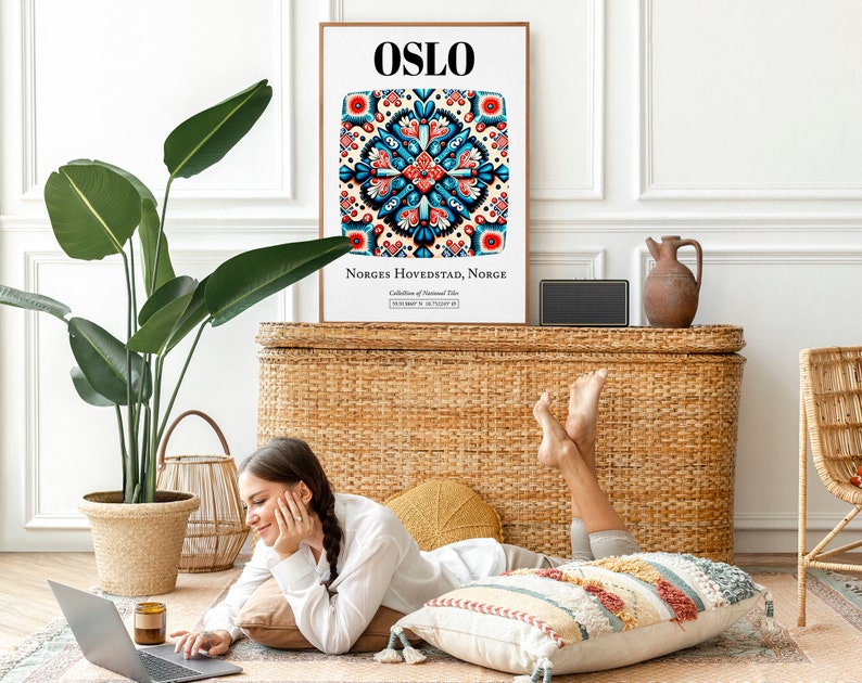 Oslo, Norge, Traditional Tile Pattern Aesthetic Wall Art Decor Print Poster image 6