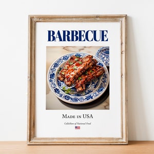 Barbecue on Maiolica tile plate, Traditional American Food Wall Art Print Poster, Kitchen and Café Decor, Food Lover Gift image 8