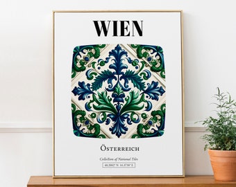 Wien (Vienna), Austria, Traditional Tile Pattern Aesthetic Wall Art Decor Print Poster