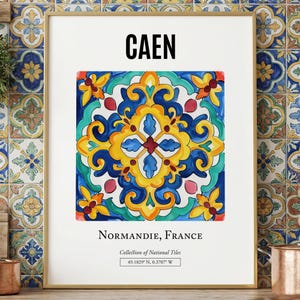 Stampa artistica su piastrelle di Caen Normandia Francia, decorazione tradizionale popolare