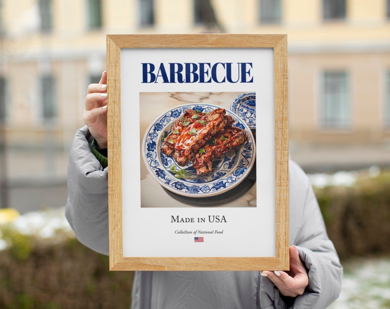 Barbecue on Maiolica tile plate, Traditional American Food Wall Art Print Poster, Kitchen and Café Decor, Food Lover Gift image 7