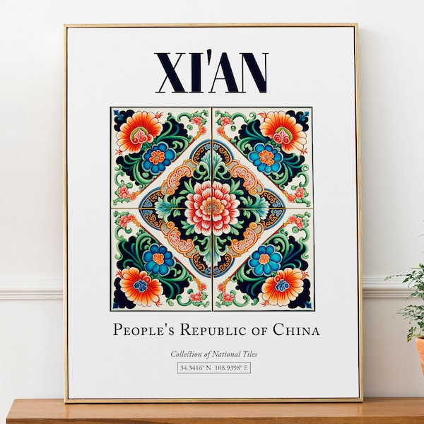 Xi'an, China, Aesthetic Traditional Tile, Wall Decor Print Poster, Kitchen Wall Art