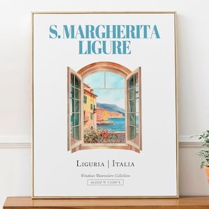 Santa Margherita Ligure Print, Traditional Window Watercolor, Italy Travel Poster