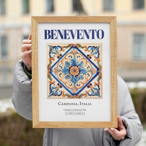 Benevento, Campania, Italy, Aesthetic Folk Traditional Maiolica Tile, Wall Art Décor Print Poster, Living Room Decor image 7