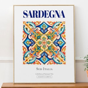Sardegna (Sardinia), Sud Italia, Italy, Aesthetic Traditional Maiolica Tile, Wall Art Décor Print Poster, Living Room Poster