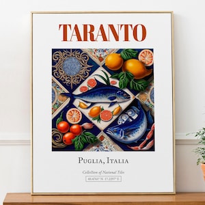 Taranto, Puglia, Italy, Aesthetic Folk Traditional Maiolica Tile, Wall Decor Print Poster, Bedroom Wall Art
