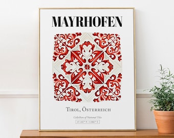 Mayrhofen Austria Tile Pattern Art Print: Traditional Decor Poster