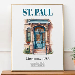 St. Paul, Minnesota, USA, Aesthetic Minimalistic Watercolor Traditional Door, Wall Art Décor Print Poster, Bathroom Wall Decor