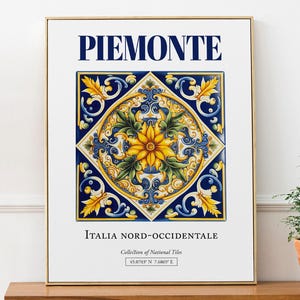 Piemonte (Piedmont), Italy, Aesthetic Minimalistic Traditional Maiolica Tile, Wall Art Décor Print Poster, Living Room Art