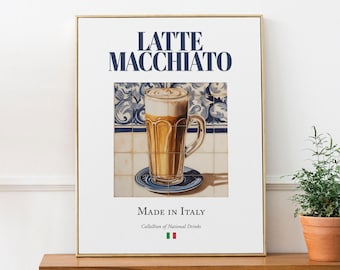 Stampa artistica di Latte Macchiato, poster di bevande italiane, decorazione da cucina e bar