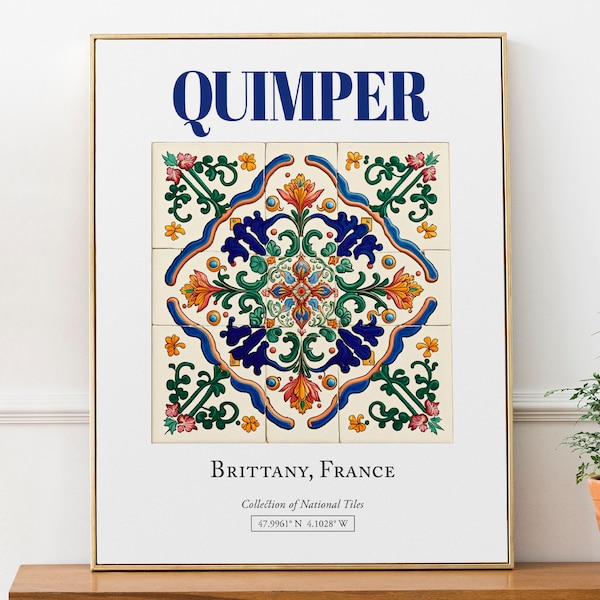 Quimper, Brittany, France, Aesthetic Traditional Tile, Wall Art Décor Print Poster, Bedroom Wall Art