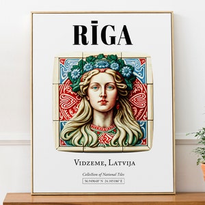Riga, Vidzeme, Lettland (Latvija), Traditionelles Fliesenmuster Ästhetisches Wand Kunst Dekor Druck Poster