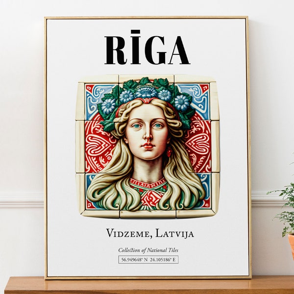 Riga, Vidzeme, Latvia (Latvija), Traditional Tile Pattern Aesthetic Wall Art Decor Print Poster