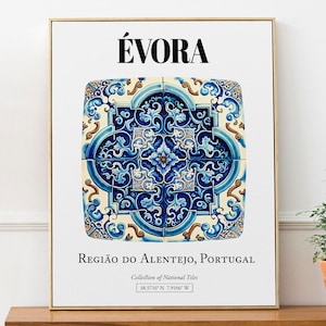 Évora, Região do Alentejo, Portugal, Traditional Tile Pattern Aesthetic Wall Art Decor Print Poster