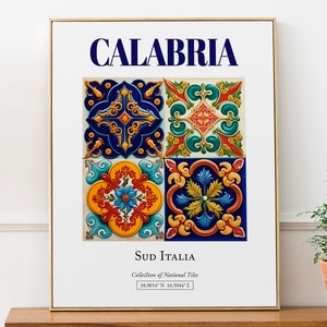 Calabria, Sud Italia, Italy, Aesthetic Traditional Maiolica Tile, Wall Art Décor Print Poster, Living Room Art