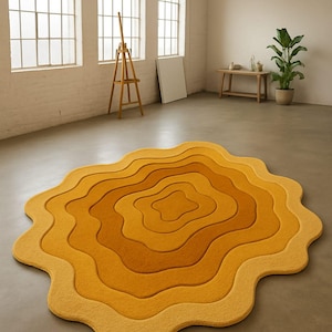Irregular Shape Tufted Rug Multicolored, Hand-Tufted Wool Area Rug Carpet for Bedroom Aesthetics, Home, Living Room, Office, Kids