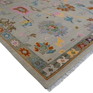 Contemporary Oushak 12x15 Blue Beige Hand Knotted Wool Rug | Accent- Grey Cream Beige Turkish Oushak Rug | New Handmade Large Area Rug |