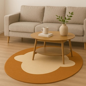 Irregular Hand Tufted Shaped White Rust 100% Wool Rug For Kids Room, Living room, Odd shape colorful Area Rug 8x10, Funky Rug, Gift For Hers