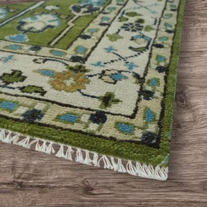 Hand Knotted Oushak Rug, Blue/Pink Accent Turkish Rug, Hand knotted Persian Rug: Sweet Bonnie Wool Rug for living room Oushak rug area rug