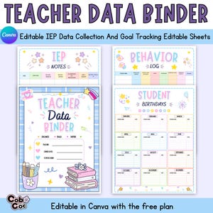 Editable Student Data Tracking Binder Printable, Teacher Data Binder, Progress Monitoring Assessment Reading Intervention IEP Tracker PDF