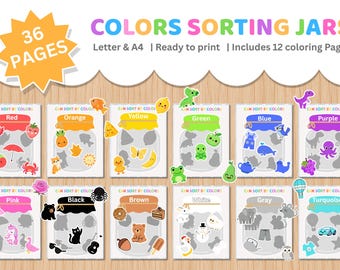 Color Sorting Jars Activity, Toddler Learning Binder, Kids Coloring Pages (Digital Download)