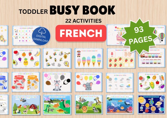 French Learning Binder for Toddlers Preschool, Mon Premier Livre d'Activites Printable, French Vocabulary Matching Games, Kids Digital PDF