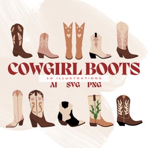 Pink Cowgirl Boot Clipart, Cowboy Boots svg, Rodeo svg, Cowgirls svg, Boot svg, Cowboy Boot Illustrations Graphics