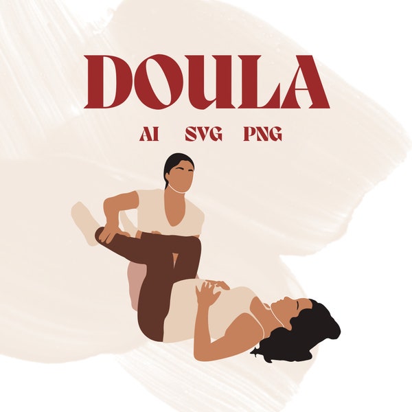 Doula SVG Clipart, Doula Illustratios, Pregnant Woman and Doula, Childbirth Education, Labor Positions, Pregnancy Clipart