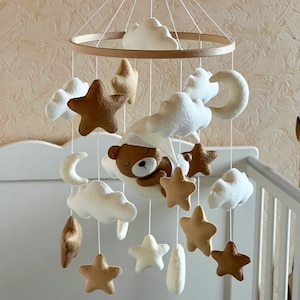 Baby mobile. Mobile for girls and boys. A bear on the moon. First toy.