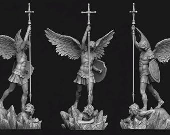 Statue de Saint Michel Archange - Sculpture détaillée d'un guerrier céleste - Saint Michel terrassant le démon - Art sacré moderne - Miniature